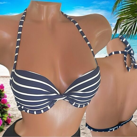 aerie Swimwear l Blue/White Striped Bikini Top l Perkier Push-up l 32A l EUC - Picture 3 of 9